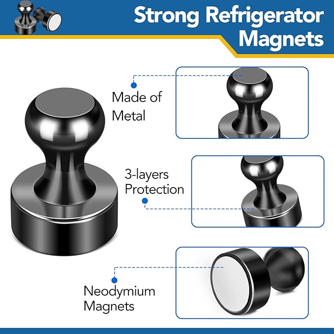 LOVIMAG Fridge Magnets, 18 Pcs Small Neodymium Magnets for Refrigerator，Whiteboard Magnets for Office，Push Pins Magnets with Epoxy Coating for Cruise, Cruise Door Magnets for Decorations