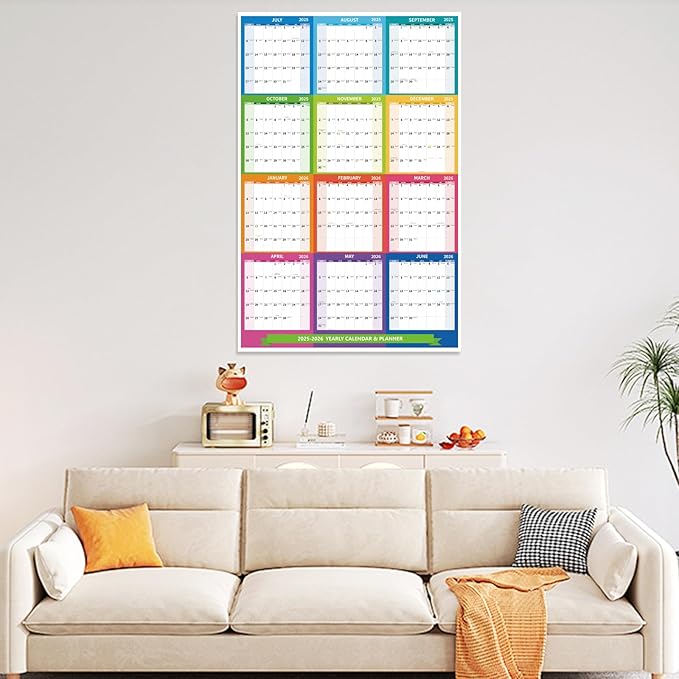 2025-2026 Wall Calendar 34.8" x 22.8" Large Vertical Yearly Wall Hanging Calenda with Julian Date from July 2025 to June 2026 Thick Paper Calendar 12 Month Annual Planner for Office Fridge(Colorful)