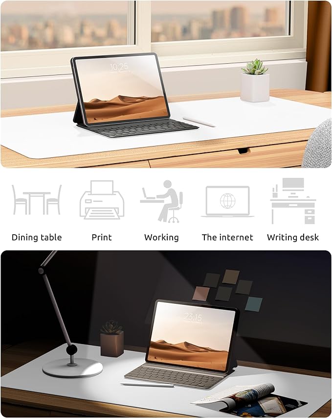 YSAGi Leather Desk Protector, Office Mat, Large Mouse Mat, Non-Slip PU Leather Blotter, Laptop Desk, Waterproof Writing Pad for Office and Home (White, 31.5" x 15.8")