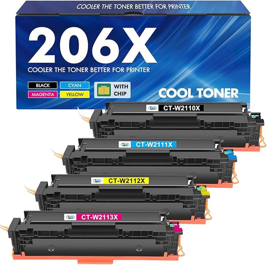 206X 206A Toner Cartridges 4 Pack High Yield M283fdw M255dw Set Compatible Replacement for HP 206X 206A Color Laserjet Pro MFP M283cdw M283 M255 Printer Ink (with Chip) (Black Cyan Yellow Magenta)