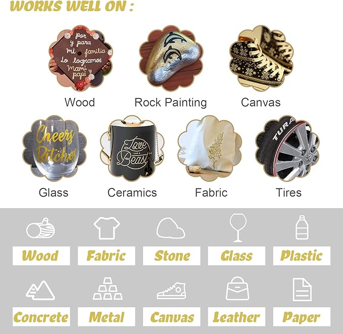 Paint Pen Gold Silver Metallic Permanent Acrylic Markers Set for Fabric Glass Rock Wooden Ceramic Leather Tire Painting, 0.7mm Extra Fine Tip (3pcs Gold+3pcs Silver)