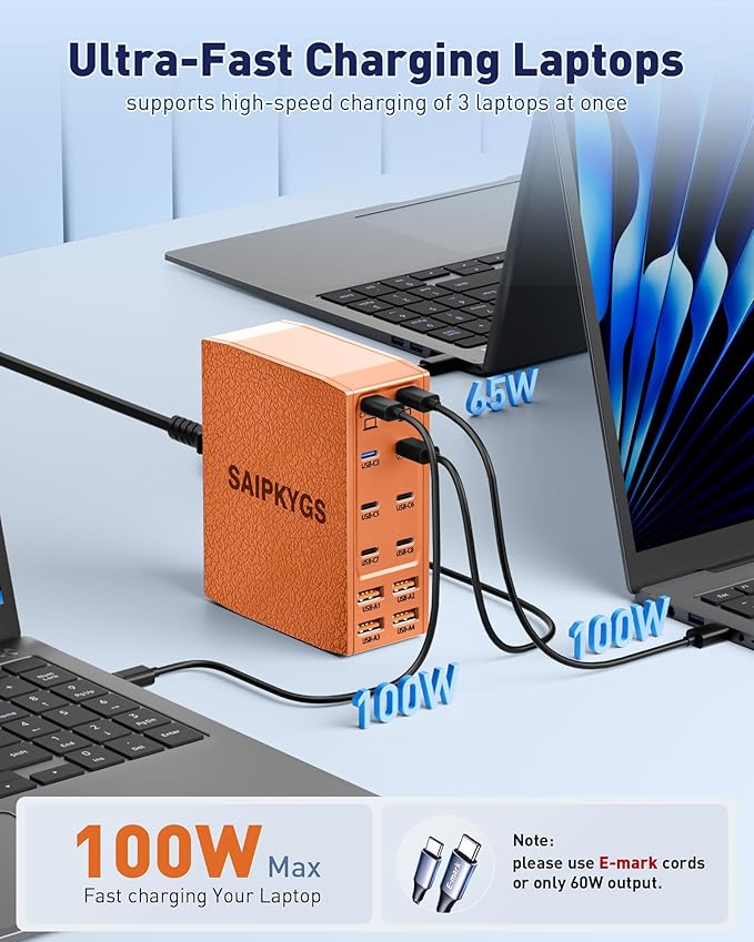 Charging Station (600W),12-Port USB C Charger Block with Dual 100W PD USB-C Fast Charging Station Hub for MacBook Pro/Air/All iPad iPhone 17/16 15/14/13/Pro Max/Samsung Galaxy Note(Orange)