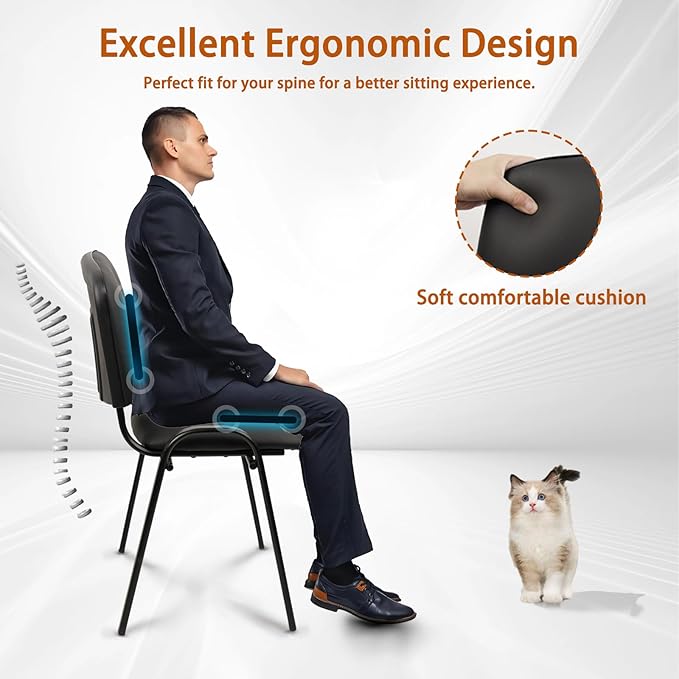 CLATINA Stacking Waiting Room Chairs, PU Leather Armless Office Guest Chair with Metal Frames, Stackable Conference Room Chairs No Wheels for Reception Lobby Side Meeting Training School, Black