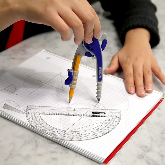 BAZIC Geometry Math Compass Set w/Scale-Arm, 6" Protractor, & HB Wood Pencil, Inch Centimeter, Mathematical Drafting Drawing Tool for Student, 24-Pack