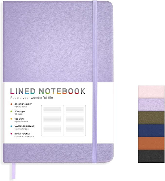 Lined Journal Notebook for Women Men, 200 Pages A5 Hardcover Leather Journals for Writing,Travel,School,Office,Work,Business,College Ruled Notebooks for Note Taking, Diary Notepad 5.7"×8.3"(Purple)
