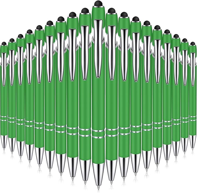 Zonon 38 Pieces Rubberized Ballpoint Pen with Stylus Tip Stylish Metal Pen Capacitive Styli with Soft Rubberized Grip, Black Ink for Most Devices(Green)