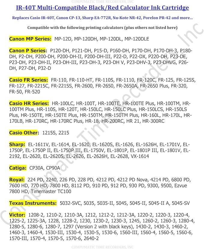 (2 Pack) Sharp EL-1611V EL-1750V EL-1801V Calculator Ink Roller, Black/Red Ink EA772R Compatible Also Fits Casio IR-40T HR-170RC HR-200RC HR-300RC Canon CP13 P23-DHV-3 Catiga CP30A CP90A and More