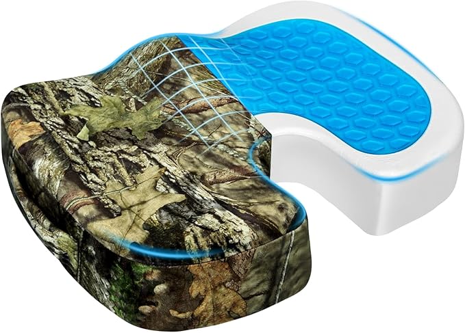 Gel Seat Cushion for Car Office - Memory Foam Pain Relief Chair Pillow Cushions - Tailbone Sciatica Coccyx Butt Lumbar Support Pad for Sitting Driving Traveling, Velvet, Mossy Oak