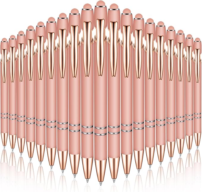 Zonon 38 Pieces Rubberized Ballpoint Pen with Stylus Tip Stylish Metal Pen Capacitive Styli with Soft Rubberized Grip, Black Ink for Most Devices(Rose Gold)