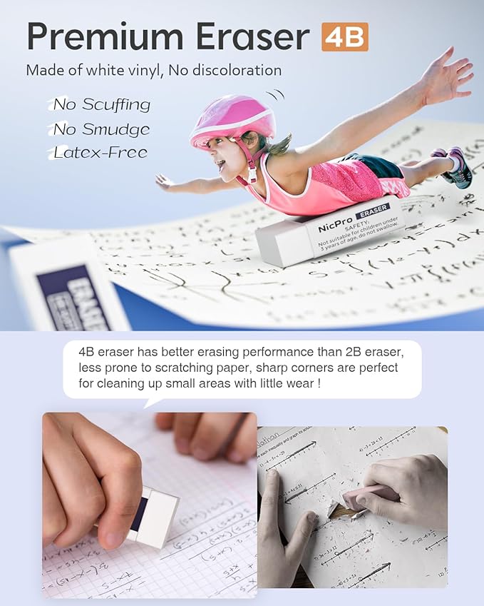 Nicpro 3 Pack Blocky Gear 0.7 mm Metal Mechanical Pencils Set with Case, Lead Drafting Pencil with 8 Tube (480PCS) Lead Refills(HB 2B), 4 Erasers, 18 Eraser Refills for Art Writing, Sketching Drawing