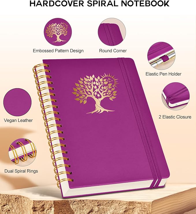 Large Spiral Notebook Journal for Women Men - 300 Numbered Lined Pages, College Ruled,B5 Hardcover Spiral Bound Notebook for School, Work, Note Taking, Writing, Leather Spiral Journal 7"x10"