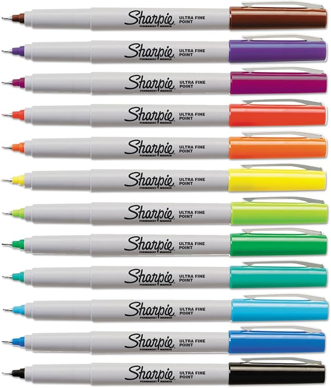 Sharpie Permanent Markers Ultra Fine Point Assorted Colors 12 Count