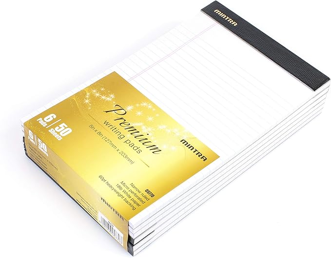 Mintra Office Legal Pads, ((xPremium, 5in x 8in, Narrow (White), 36pk (6-6pks))