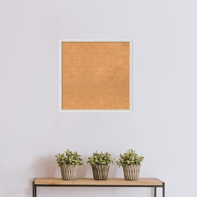 Amanti Art Natural Cork Board for Wall, 25x25 Vision Board with White Frame, Medium Corkboard Office Decor for Home Organization, Modern Corkboard Pinboard to Display Items for Home Organization in