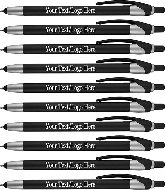 Personalized With your Custom Logo or Text Pens-Pack of 450- for Marketing, Parties, and Events, 2 in 1 Capacitive Stylus & Ballpoint Pen Compatible With Touchscreen Devices, Black Ink, Black Pens