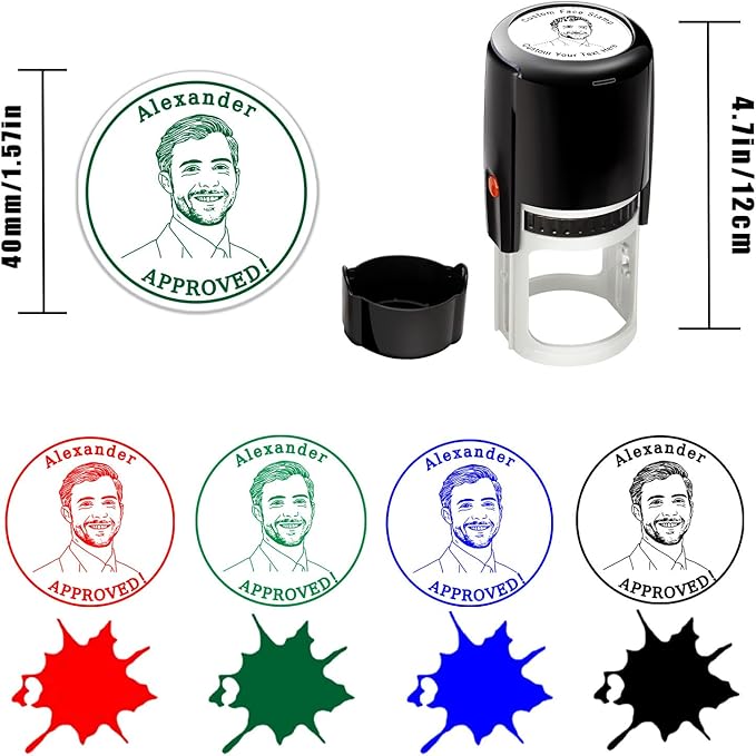 Custom Face Photo Stamp Personalized Self-Inking Portrait Rubber Stamps Customized Name Logo Return Address Approved Stamp Label Stamping Supplies Office Business Funny Gifts for Pets Teacher Face