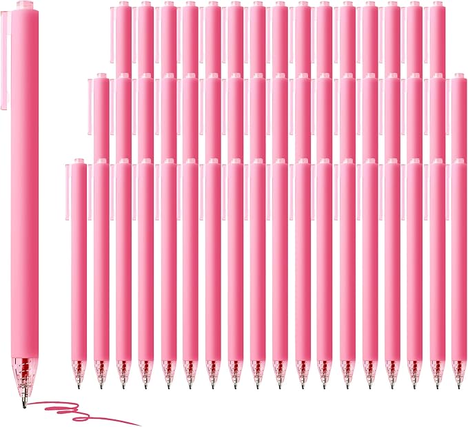 deegtran Pens Bulk, 50 Pack Smooth Pink Ink Ballpoint Pen, Wholesale Retractable Pens, No Bleed Aesthetic Click Pen Medium Point, 1.0MM