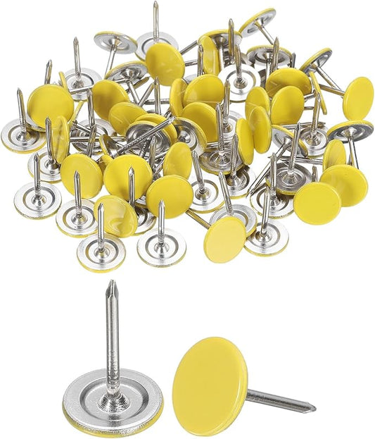 uxcell 60Pcs Upholstery Tacks, 11mmx17mm Flat Head Thumb Tack Decorative Furniture Nails Push Pins for Furniture Sofa Headboards, Yellow