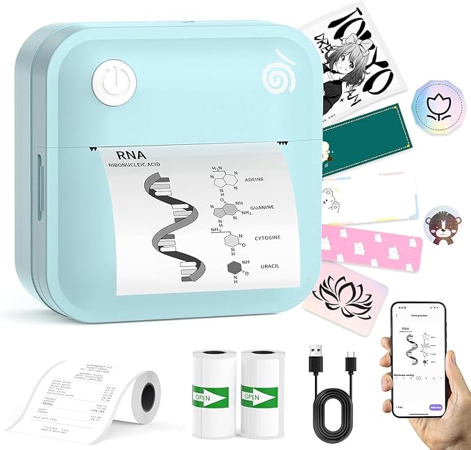 Upgraded Bluetooth Label Maker Machine - Portable Mini Thermal Sticker Printer Supports 14 Different Label Sizes with 300 DPI Inkless Tech Suitable for Home,Office,School Storage and Signage (Blue)