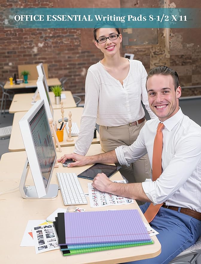 Legal Pads 8.5 x 11 In, Colored Legal Pads, 6 Pack Note Pads 8.5 x 11 Writing Paper, College Ruled Notepad with Sturdy Back, Perforated Writing Pad Lined Paper, Memo Notepad for Office, School, Home