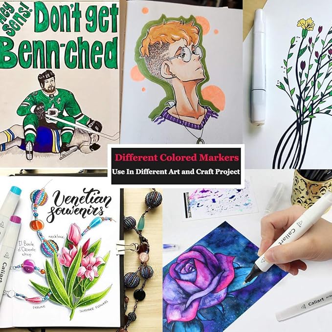 Caliart 51 Colors Brush & Fine Alcohol Markers for Adult Coloring Book, Dual Tip Artist Sketch Art Markers, Aesthetic Cute Preppy Stuff School Supplies, Pens for Lettering Drawing Cards Planner