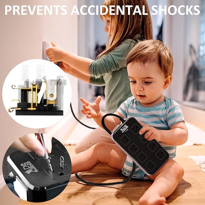 Outdoor Power Strip Weatherproof, Waterproof Surge Protector with 8 Wide Outlet with 3 USB Ports, 6FT Extension Cord,1875W Overload Protection,Outlet Extender for Christmas Lights ETL Listed Black