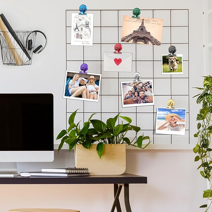 FINDMAG 12 Pack Magnetic Clips for Photo Display, Picture Hanging, Heavy Duty Scratch-Free Fridge Magnet Clips for Whiteboard, Refrigerator, Locker, Kitchen, Office, Magnetic Clips for Photo, Red.