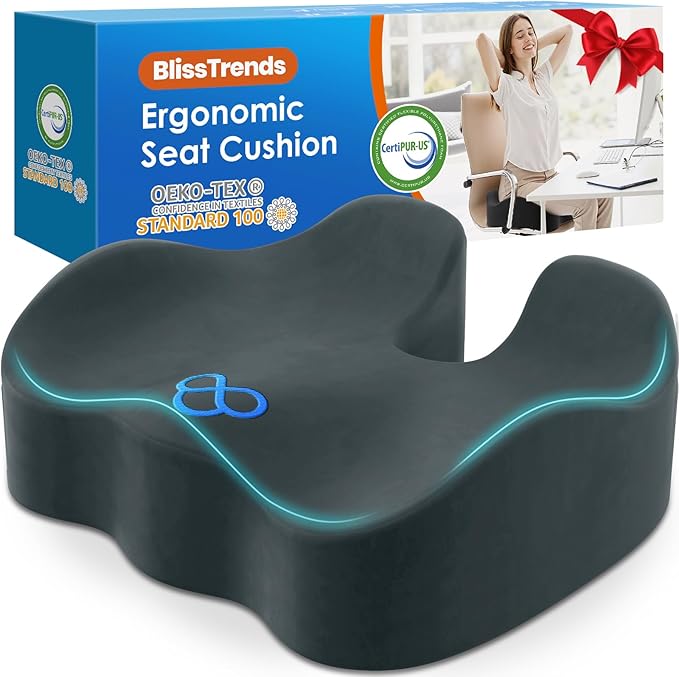 BlissTrends Seat Cushion,5.2in Thick Memory Foam Cushions for Office Chair, Car Seat, Airplane, Relieving Pressure Tailbone Sciatica Back Pain for Long Sitting Office Workers, Car Drivers DarkGreen