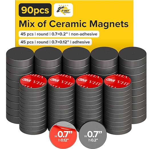 Ferrite Magnet 90 Pack Include 45 of 0.7" x 0.2" Non-Adhesive and 45 of 0.7" x 0.12" VHB Adhesive