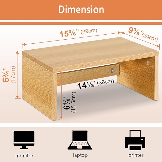 TEAMIX Higher Monitor Stand Riser, Wood Monitor Riser with Storage for Desk Small Monitor Stand TV/Screen/PC/Laptop Riser Computer Stand Desktop Shelf