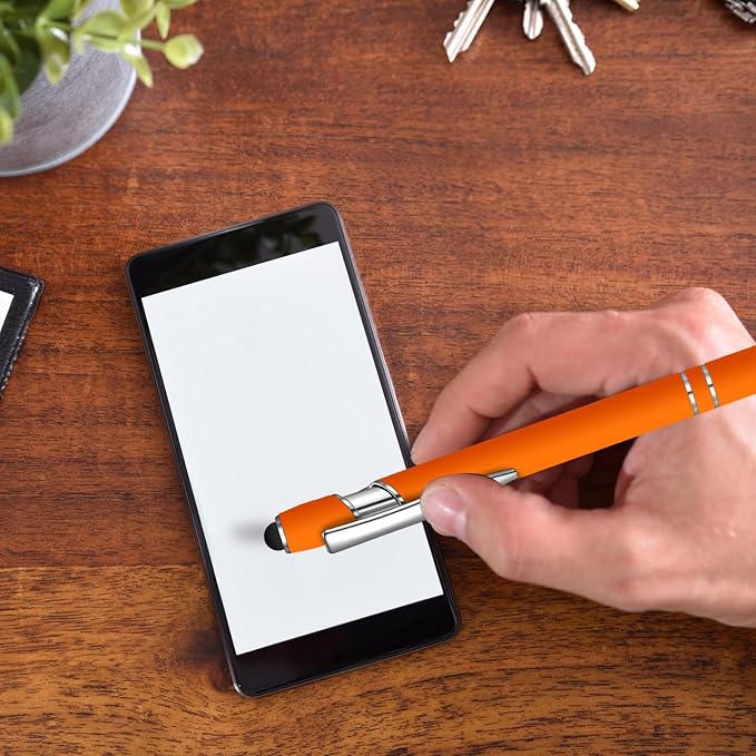 8 Pcs Blue Ink Ballpoint Pen with Stylus Tip 2 in 1 Stylus Ballpoint Pen Metal Pens Stylus Pen for Touch Screens School Office Coworkers (Orange)