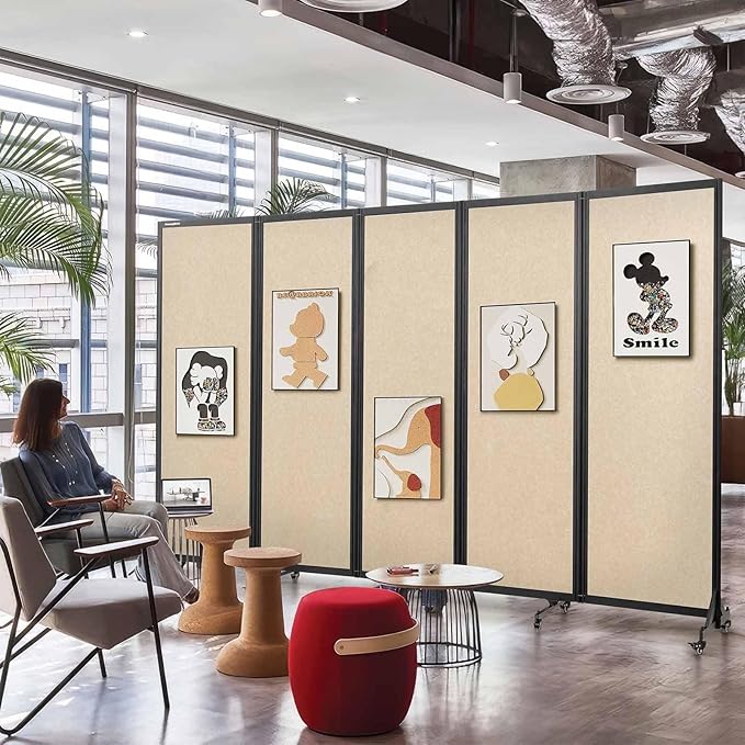 Room Partition,Folding Privacy Divider,Office Partition Dividers,Office Dividers Wall, 10'6"W x 6'7"H,Beige