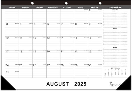 TOWWI 2025-2026 Desk Calendar, 17"x12" Desktop Monthly Calenda for Home, Office, Family with To-do List, Ruled Blocks, Corner Protectors
