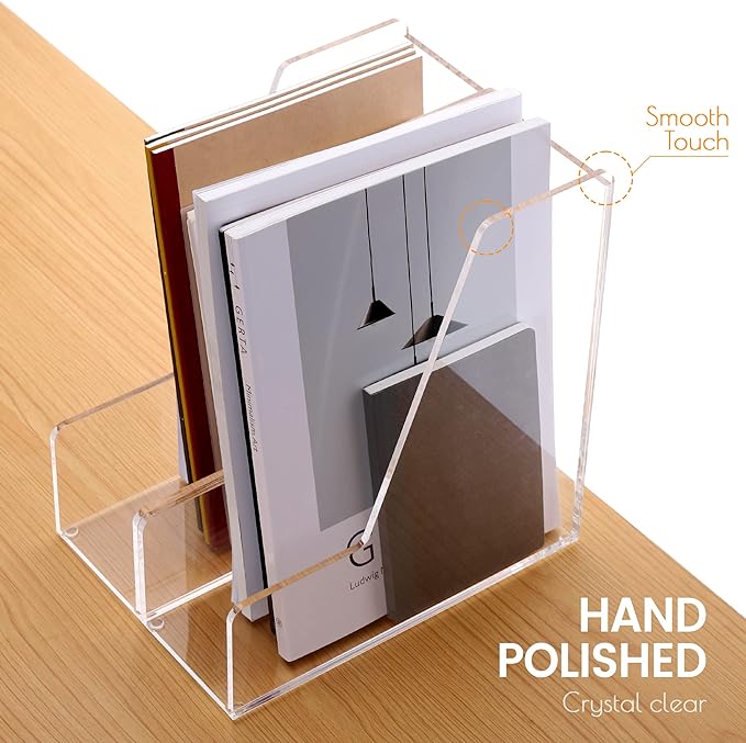 Magazine Holder, Clear Acrylic Desk Organizers, File Organizer for Desk, Magazine Rack- Desktop Book Storage -Independent Vertical 1 Space-2 Pack