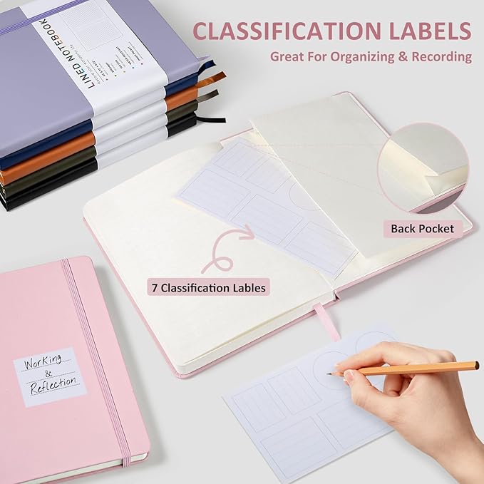 Lined Journal Notebook for Women Men, 200 Pages A5 Hardcover Leather Journals for Writing,Travel,School,Office,Work,Business,College Ruled Notebooks for Note Taking, Diary Notepad 5.7"×8.3"(Pink)