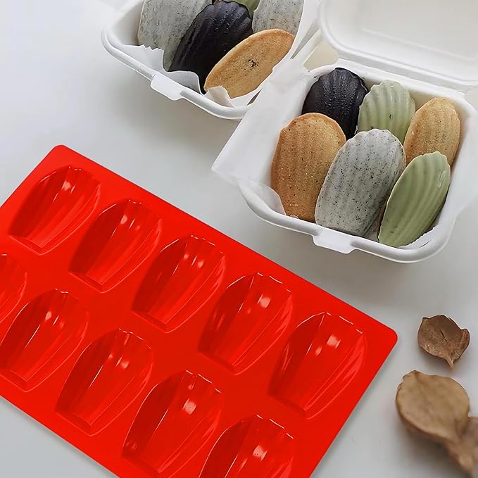 Madeleine Pans for Baking, Non-stick Silicone Madeleine Cookies Trays for Baking, 3Pcs Shell Shape Madeleine Mold Cake Pans (Regular(10-Cavity))