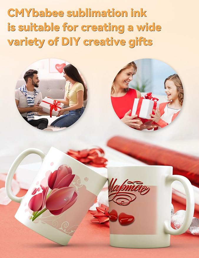 CMYBabee Sublimation Ink Refill Bottles Compatible for Epson Printers ET2800 ET15000 ET8550 ET2400 ET4800 ET2850 ET2803 ET3830 ET3850 ET4850 Heat Press Transfer on Mugs T-Shirts(4 Pack)