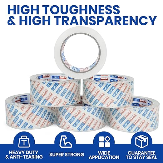 ADHES Packing Tape Shipping Tape Packaging Tape for Moving Boxes Heavy Duty Clear, 55M Per Roll 1.88 Inch Width,2.7Mil