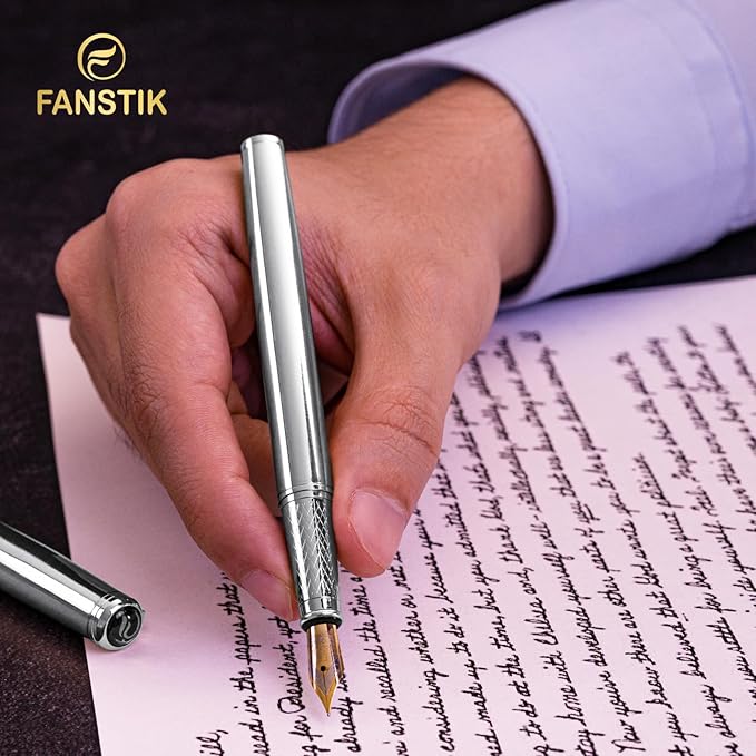 Silver Luxury fountain pen (Made In USA) fancy gift set for women, Real 24K Gold Plating, Professional executive pen gift set for men (Lux fountain Silver)