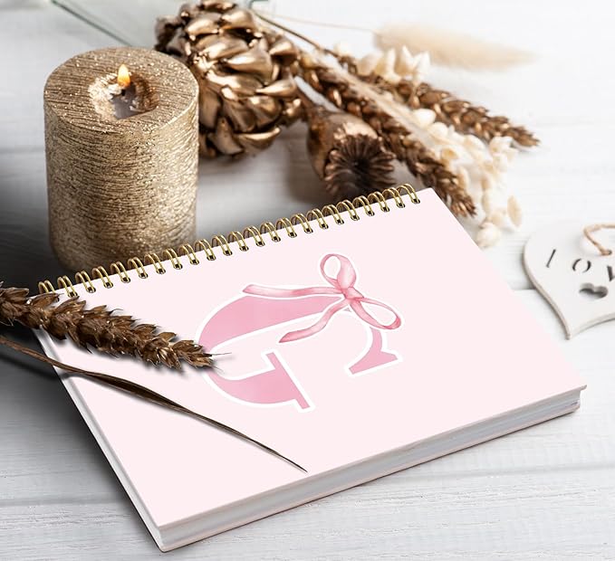 Coquette Trendy Preppy Pink Bow Spiral Notebook,Initial G Journal Personalized Teen Girl Gifts,Monogrammed Gifts for Women Teen Girl,College Ruled Hardcover Spiral Notebook 5.5 x 8.3