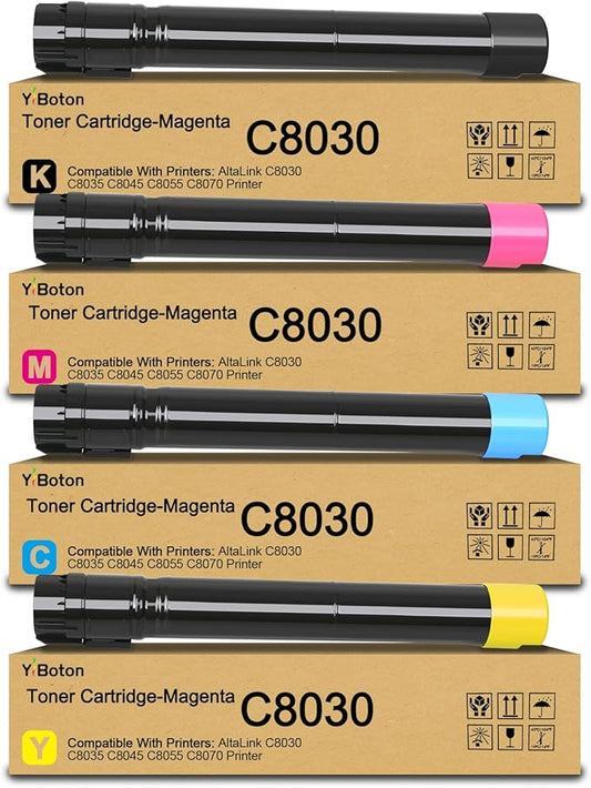 AltaLink C8030 C8035 C8045 Toner Cartridge Replacement for Xerox 006R01697 006R01698 006R01699 006R01700 Toner Use for Xerox AltaLink C8030 C8035 C8045 C8055 C8070 Printer (Black Cyan Magenta Yellow)