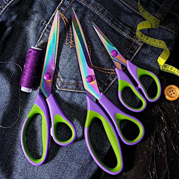 Titanium Coating Sewing Scissors Bundle, Professional Fabric Scissors Set, Ultra-Sharp Stainless Steel Blades, Ergonomic Handle, Great for Tailor, Embroidery, Craft, 9.1"/8.4"/5.5"/4.4"