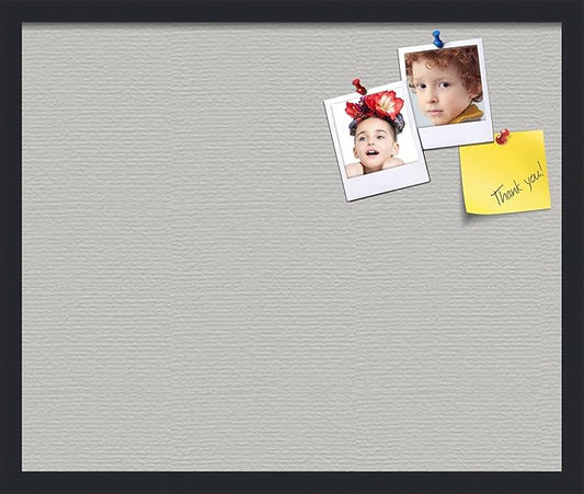 PinPix 24x20 Inch Cork Bulletin Board. This Decorative Framed Pin Board Comes with Light Stone Design and a Satin Black Frame. Ideal for Home Office Decor or Message Board (PinPix-1809)