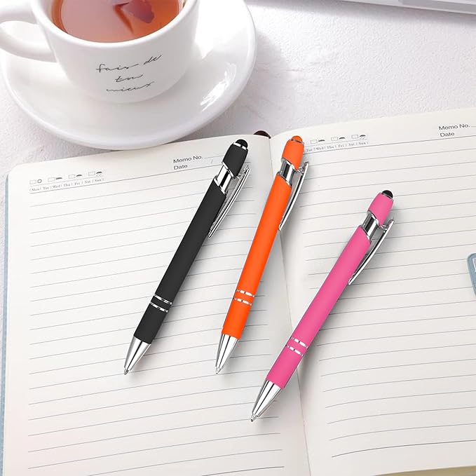 12 PCS 2 in 1 Stylus Ballpoint Pen with Stylus Tip, 1.0 mm Black Ink Metal Pen Stylus Pen for Touch Screens (Silver & Mix-1)