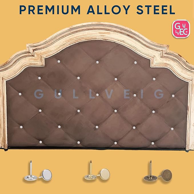 Gullveig Silver Push Pins and Thumb Tacks: Heavy Duty Flat Upholstery, Long Carpet Tacks, and Decorative Nails for Wood and Fabric, 50 Count