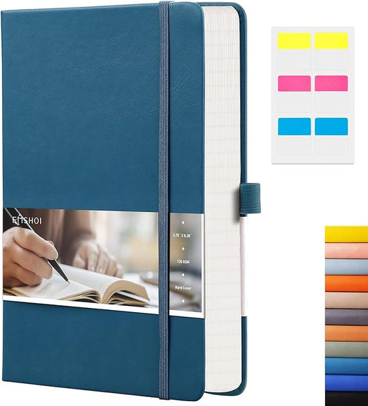 EMSHOI A5 Graph Paper Notebook Journal - 256-Page Hardcover, 120gsm Thick Ink-Proof Paper, PU Leather Cover with Inner Pocket, Portable 5.75"x8.38" Size for Work, Math, Engineering – Light Blue