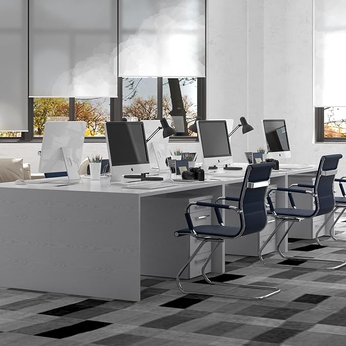 Office Desk Chair Set of 8,No Wheels PU Leather Computer Chairs Mid Back Guest Chairs with Seld Base for School/Reception/Conference/Waiting Room,Navy Blue
