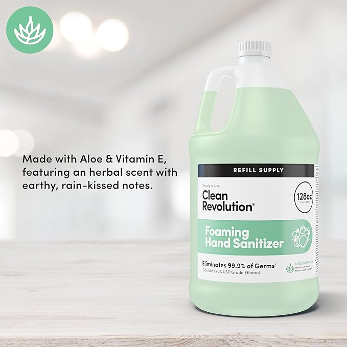 Clean Revolution Foaming Hand Sanitizer, 128 Fl. Oz Refill Supply Container | Eliminates 99.9% of Germs |Gentle & Aloe Enriched | 70% USP Medical Grade Ethanol, Medical Facility Compliant