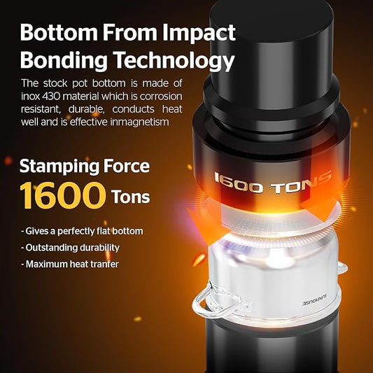 SUNHOUSE 8 Quart Stock Pot with Lid - 3-Ply Bottom Stainless Steel Pasta Cooking Canning Dutch Oven Pot - Induction Compatible for All Stovetops - Dishwasher Safe & Oven Safe