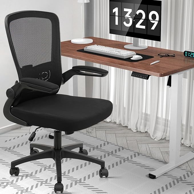 Office Desk Chairs with Wheels, Ergonomic Mesh Chair with Adjustable Height Lumbar Support, Rolling Swivel Computer Task Chair with Flip Up Armrests for Home, Study, Conference, Black (4PK)